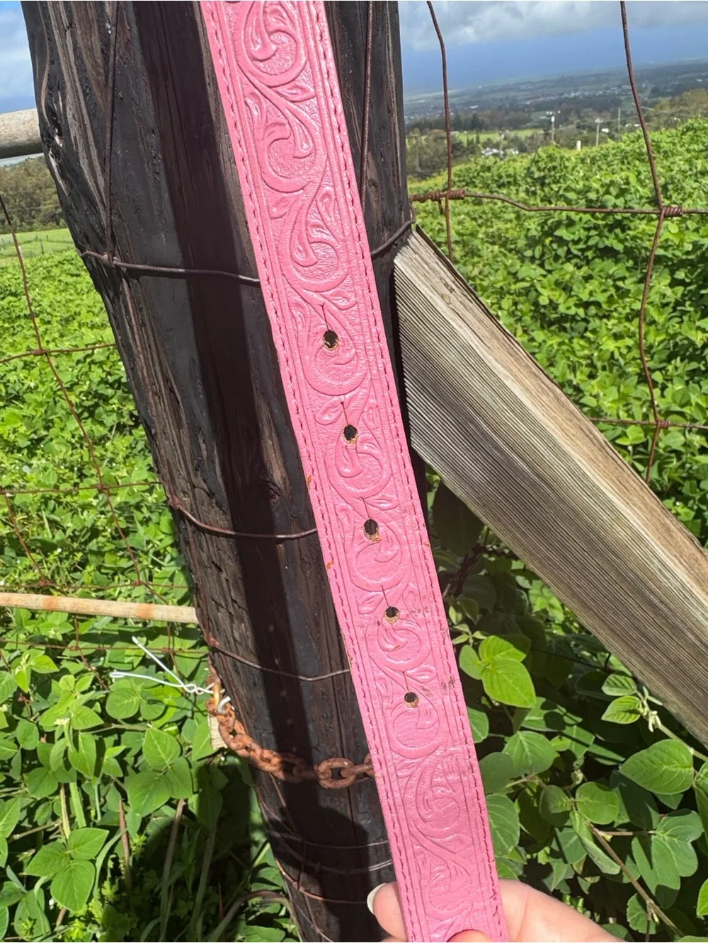 Justin Boots Western Pink Leather Tooled Belt Rhinestone Studded Heart Size 24
